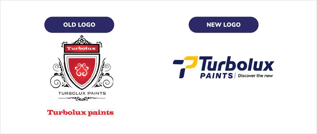 The Turbolux Paints logo, then and now