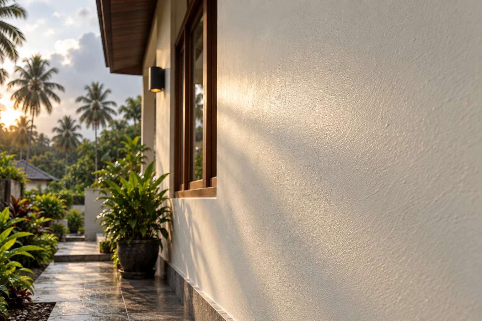 Soft sheen — low evening sun raking along the finished wall, showing one even lustre