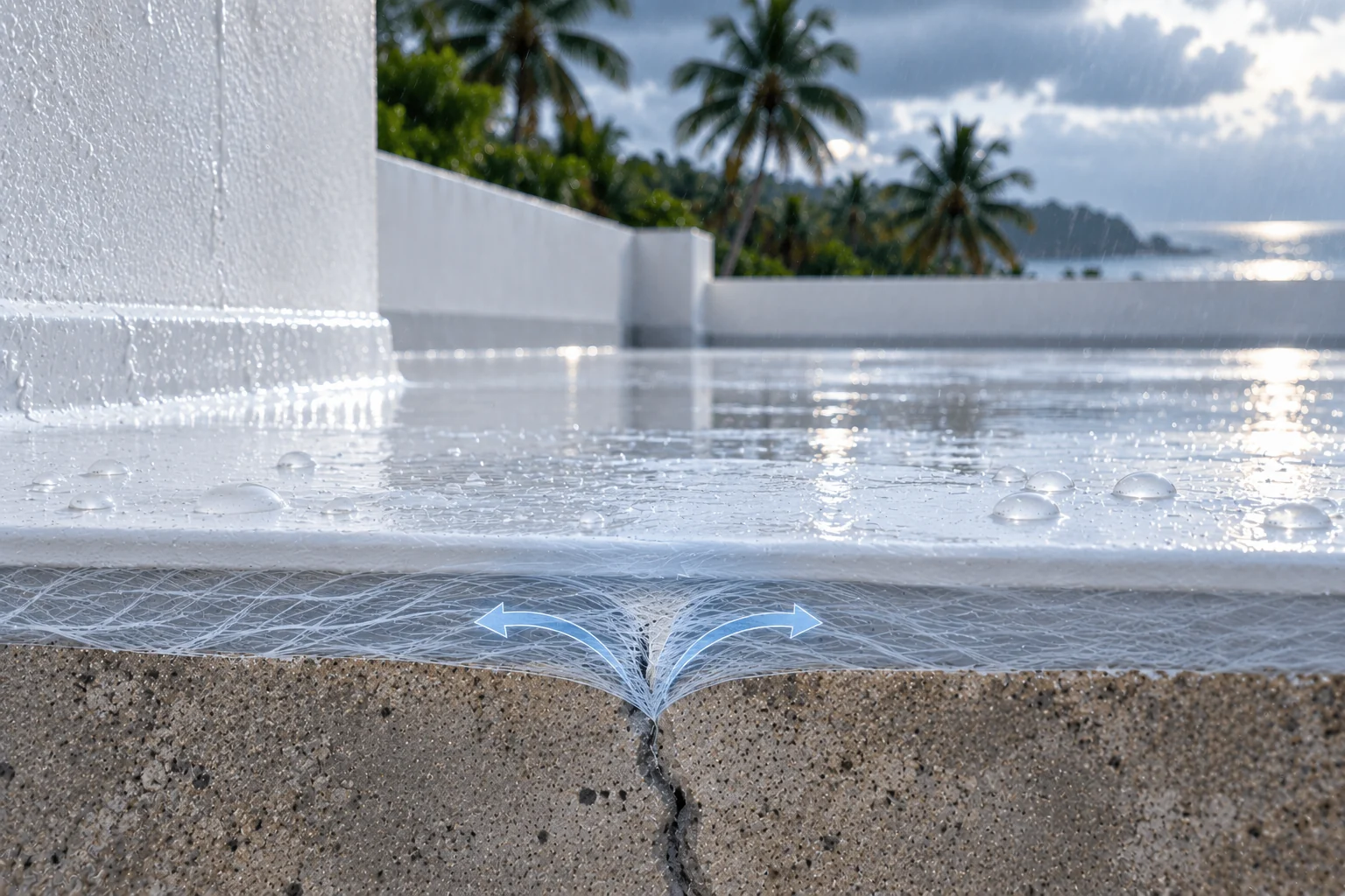 3mm fibre technology &mdash; fibres carrying the coating across a crack in the concrete