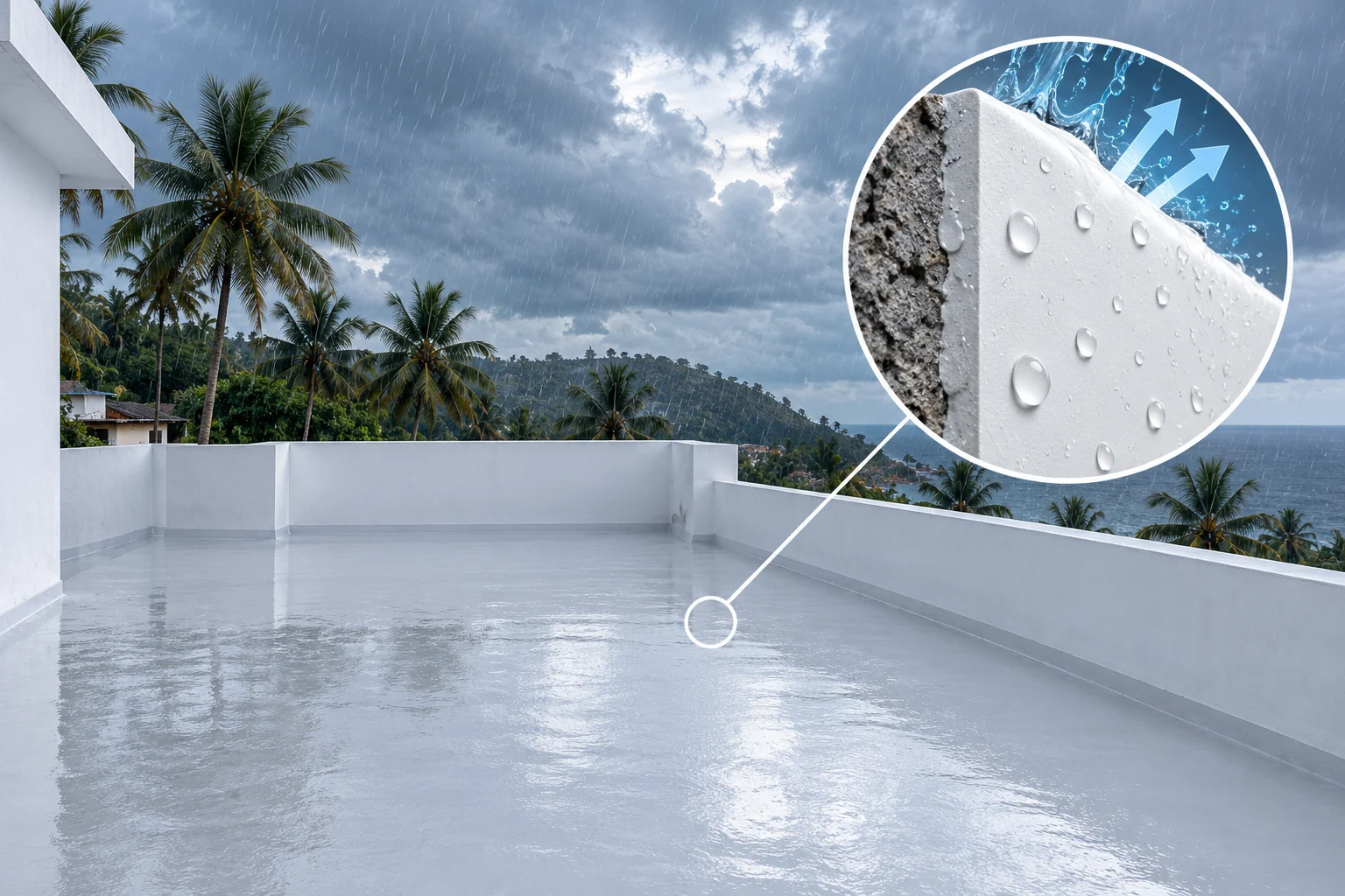 Bridges cracks — a sealed terrace membrane holding out standing rain