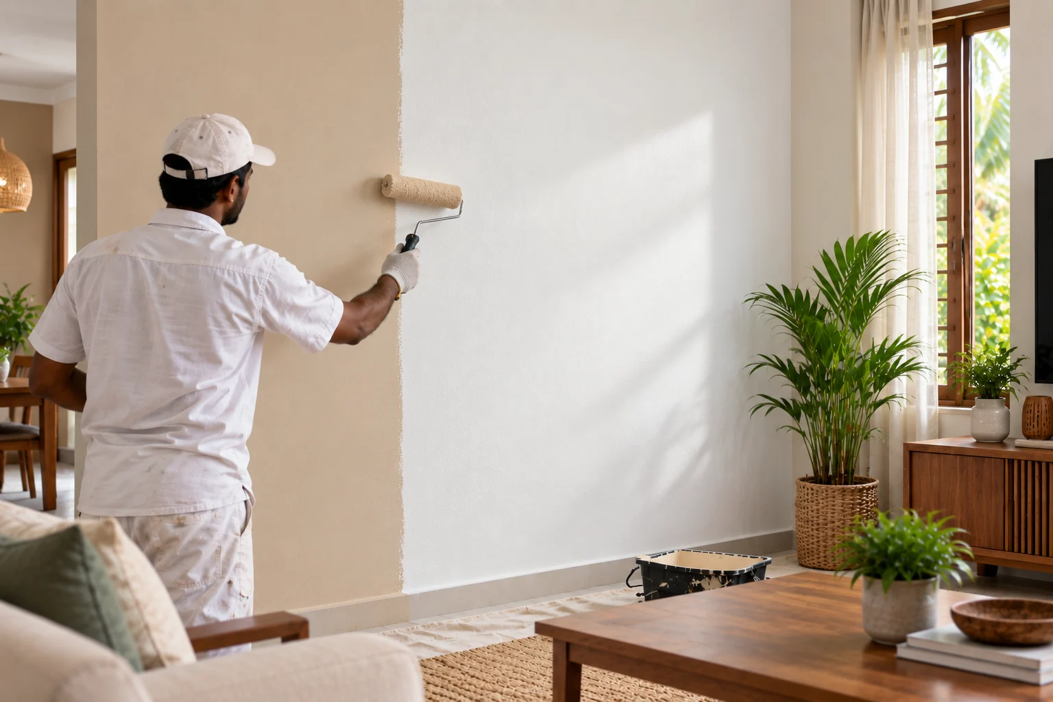 Extra whiteness &mdash; a fresh coat covering the old colour in a living room