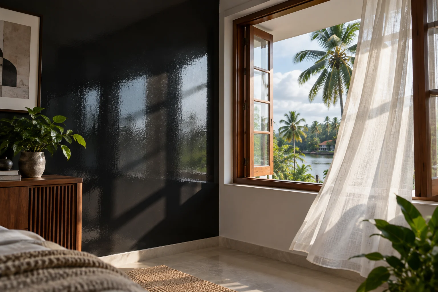 Fast-dry technology &mdash; the finished gloss wall in a styled living room
