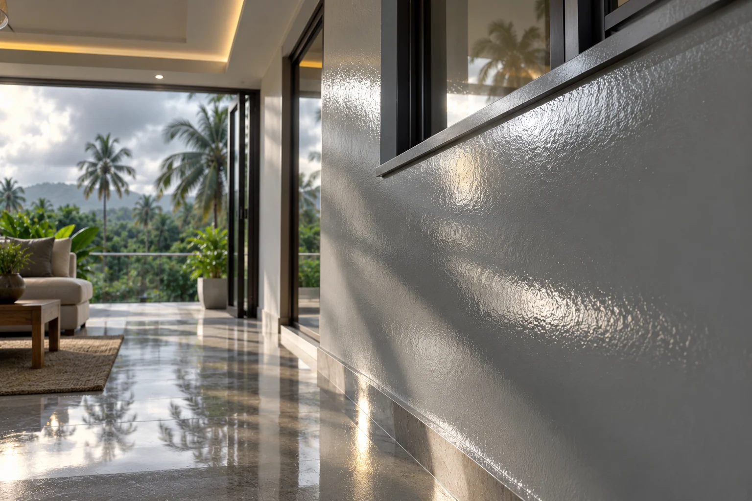 High gloss — light travelling along a grey gloss elevation